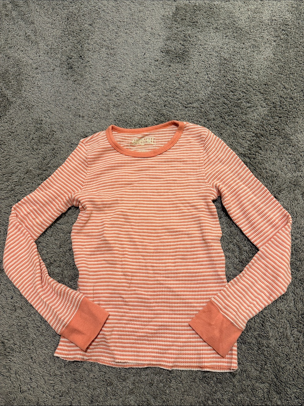 American Eagle Outfitters Coral and White Striped Short Sleeve Tee
